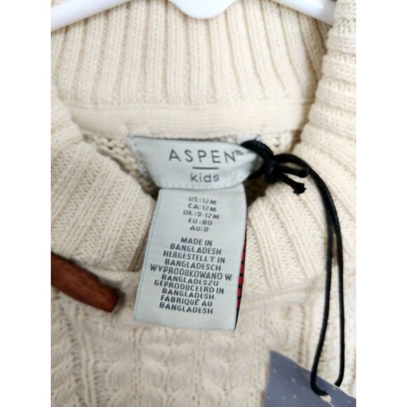 Aspen Kids 12 Month Fisherman's Cable Knit Pullover Sweater Cream Color NWT - Picture 3 of 5